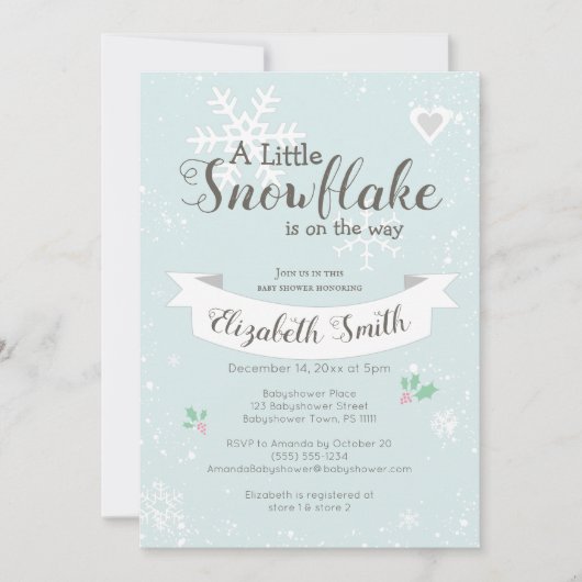 Little snowflake on the way babyshower invitation einladung (Vorderseite)