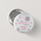 Little Snowflake Pink Silver Glittery Baby Shower Button (Vorne & Hinten)