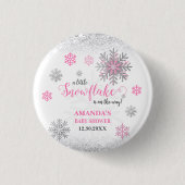 Little Snowflake Pink Silver Glittery Baby Shower  Button (Vorderseite)
