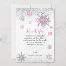 Little Snowflake Pink Silver Glittery Baby Shower  Dankeskarte