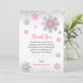 Little Snowflake Pink Silver Glittery Baby Shower Dankeskarte (Stehend Vorderseite)