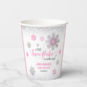 Little Snowflake Pink Silver Glittery Baby Shower Pappbecher (Rückseite)