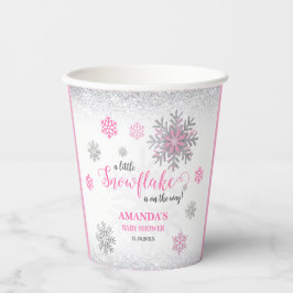 Little Snowflake Pink Silver Glittery Baby Shower  Pappbecher