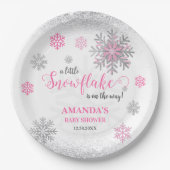 Little Snowflake Pink Silver Glittery Baby Shower Pappteller (Vorderseite)