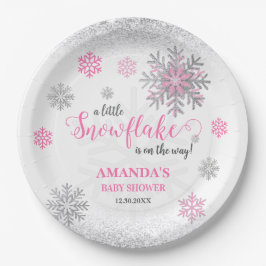 Little Snowflake Pink Silver Glittery Baby Shower  Pappteller