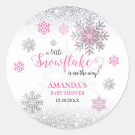 Little Snowflake Pink Silver Glittery Baby Shower  Runder Aufkleber