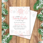 Little Snowflake Pink Silver Glitzer Babydusche Einladung