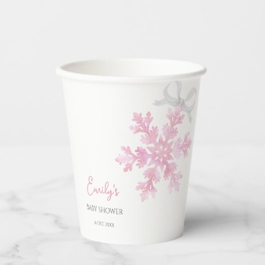 Little Snowflake Pink Winter Baby Shower Cups Pappbecher (Vorderseite)