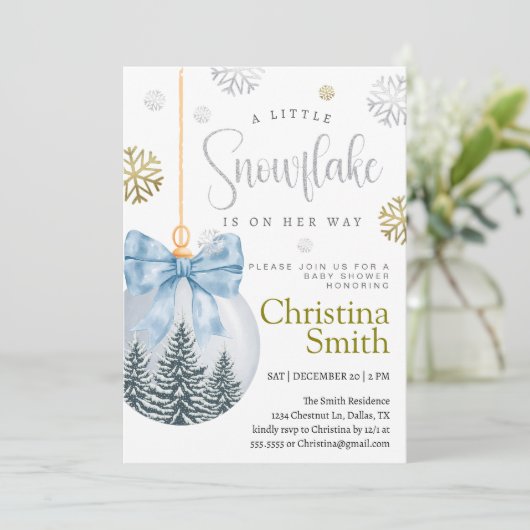 Little Snowflake Winter Wonderland Baby Boy Dusche Einladung (Stehend Vorderseite)