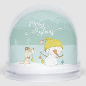 Little snowman and dog in christmas winter scene schneekugeln (Vorderseite)