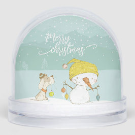 Little snowman and dog in christmas winter scene schneekugeln