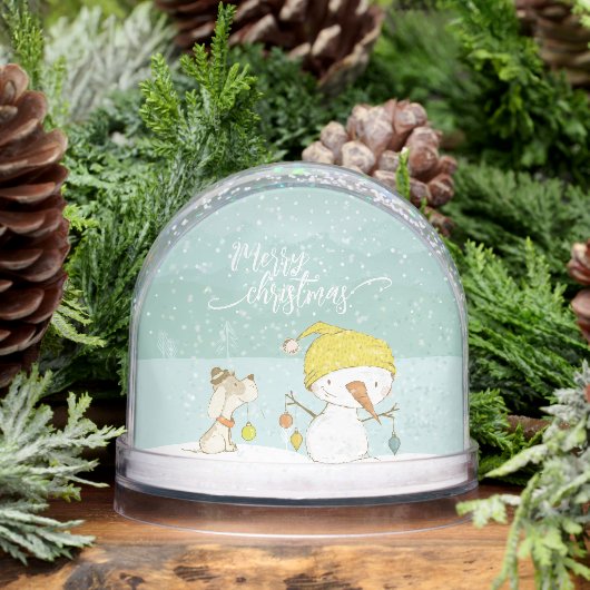 Little snowman and dog in christmas winter scene schneekugeln (Winter)