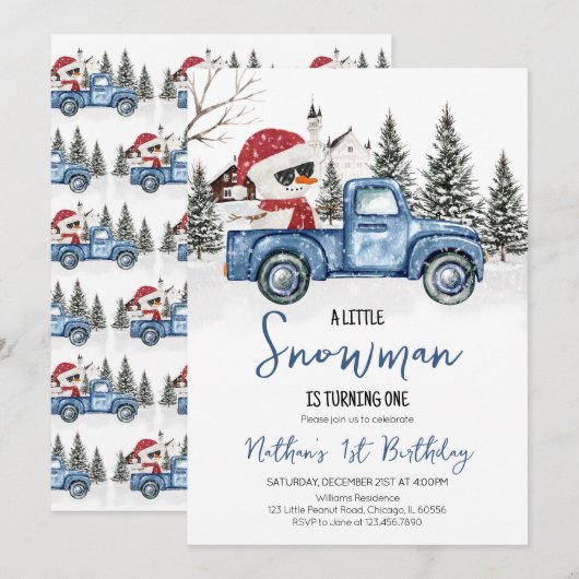 Little Snowman Birthday Einladung (Vorne/Hinten)