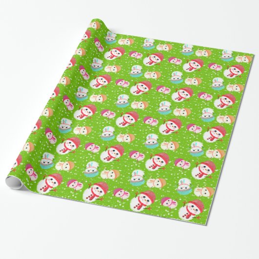 Little Snowman Green Geschenkpapier (Ungerollt)