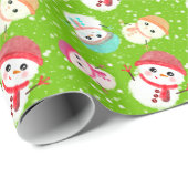 Little Snowman Green Geschenkpapier (Rolleneckpunkt)