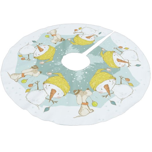 Little Snowman Tree Skirt Polyester Weihnachtsbaumdecke (Schrägansicht)
