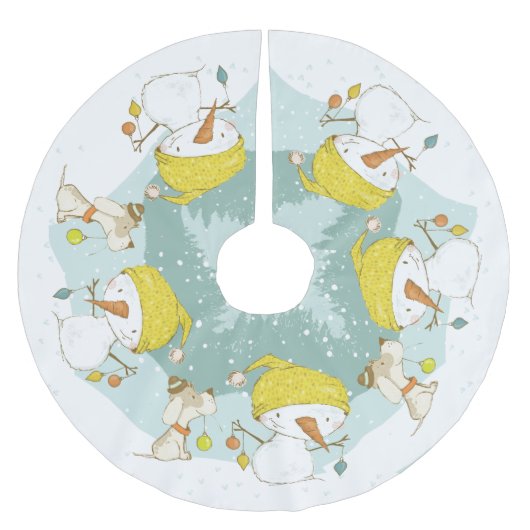 Little Snowman Tree Skirt Polyester Weihnachtsbaumdecke (Vorderseite)