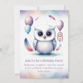 Little Snowy Owl Birthday Invitation Boho Einladung (Vorderseite)