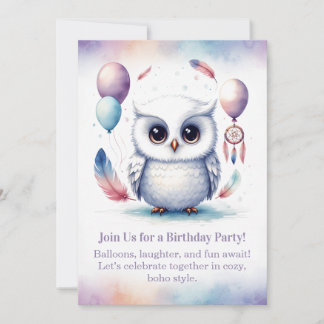 Little Snowy Owl Birthday Invitation Boho  Einladung