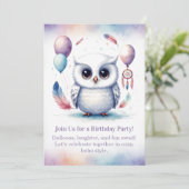 Little Snowy Owl Birthday Invitation Boho Einladung (Stehend Vorderseite)