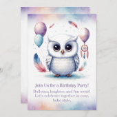 Little Snowy Owl Birthday Invitation Boho Einladung (Vorne/Hinten)