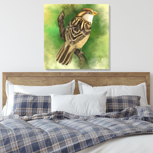Little Sparrow Canvas Print - Painting - Green Leinwanddruck (Insitu (Schlafzimmer))