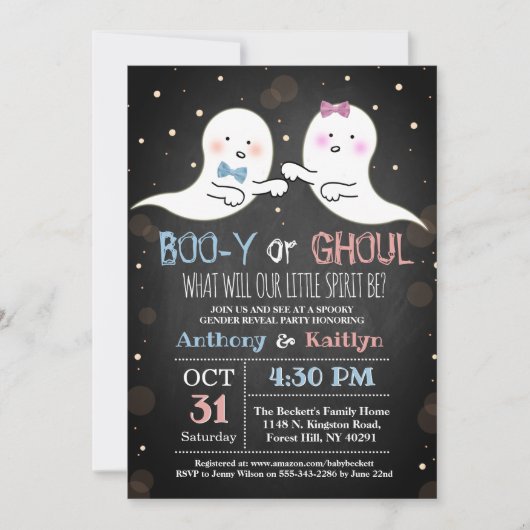 Little Spirit Halloween Ghosts Gender Reveal Party Einladung (Vorderseite)