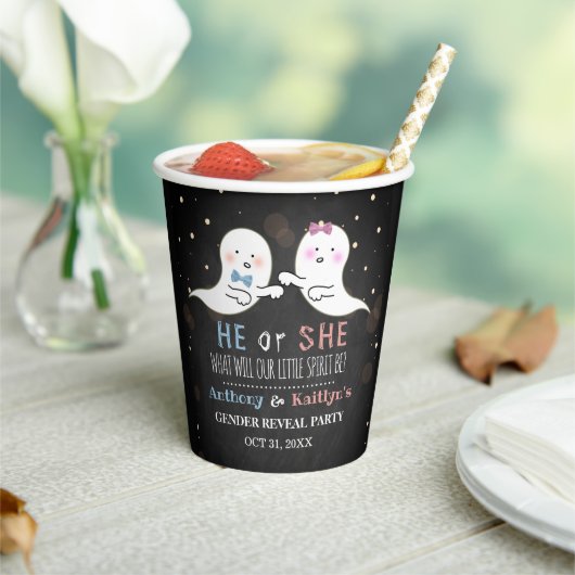 Little Spirit Halloween Ghosts Gender Reveal Party Pappbecher (In Situ)