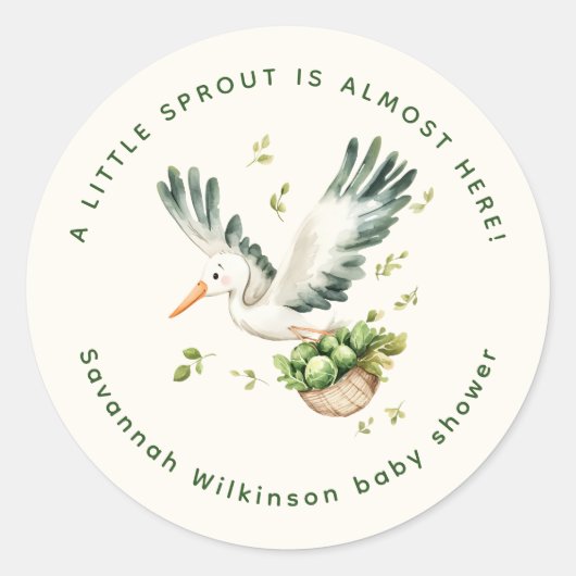 Little Sprout Baby Shower Stork Sticker (Vorderseite)