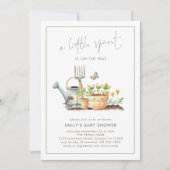 Little Sprout Border Sage Gingham Baby Shower Einladung (Vorderseite)