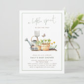 Little Sprout Border Sage Gingham Baby Shower  Einladung (Stehend Vorderseite)