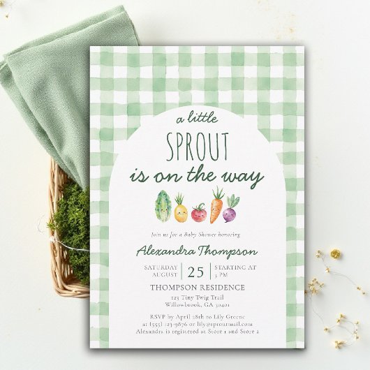 Little Sprout Cute Produce Watercolor Baby Shower Einladung