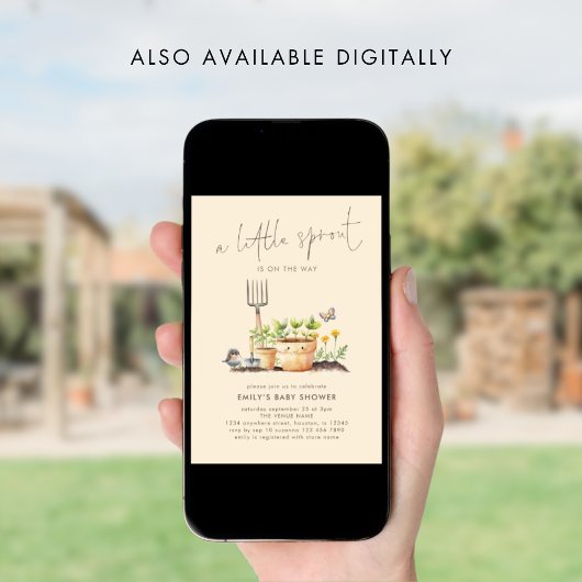 Little Sprout Garden Beige Babydusche Einladung