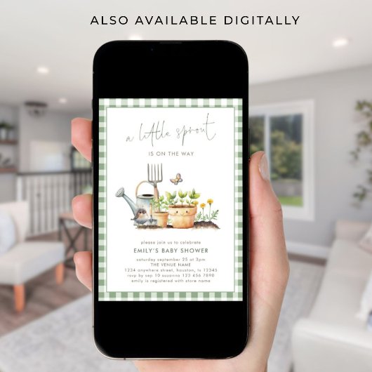 Little Sprout Green Gingham Garden Baby Shower Einladung
