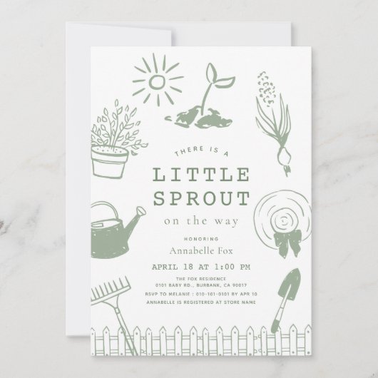 Little Sprout Hand-drawn Garden Baby Shower Einladung (Vorderseite)
