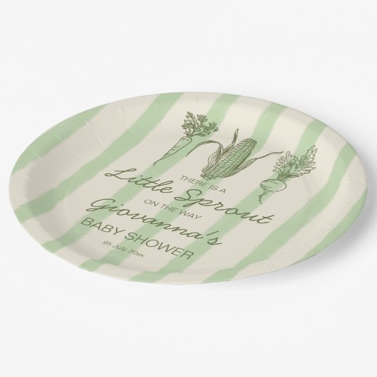Little sprout is on the way stripped Baby Shower Pappteller (Schrägansicht)