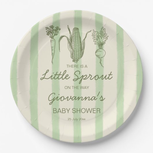 Little sprout is on the way stripped Baby Shower Pappteller (Vorderseite)