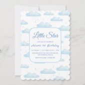 Little Star 1. Geburtstag Blue Cloud Einladung (Vorderseite)