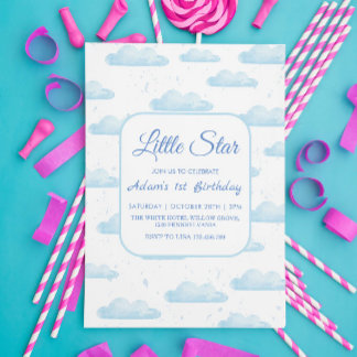 Little Star 1. Geburtstag Blue Cloud Einladung