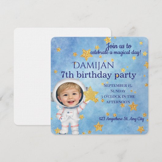 Little Star Astronaut Birthday Party Invitation Einladung (Vorne/Hinten)