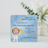 Little Star Astronaut Birthday Party Invitation Einladung (Stehend Vorderseite)