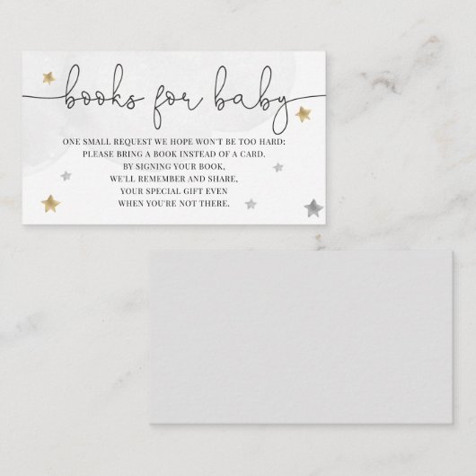 Little Star Baby Shower Books für Baby Grau Gold Begleitkarte (Vorne/Hinten)