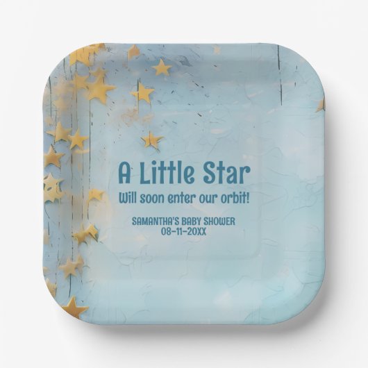 Little Star Blue Babydusche Papierplatte Pappteller (Vorderseite)
