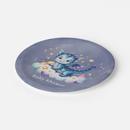 Little Star Dragon Boy Baby Dusche Pappteller (Schrägansicht)