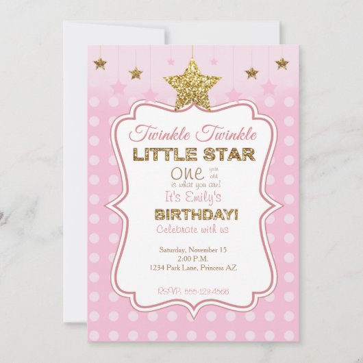 Little Star - Einladung zum Geburtstag in Rosa und (Vorderseite)