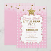 Little Star - Einladung zum Geburtstag in Rosa und (Vorne/Hinten)