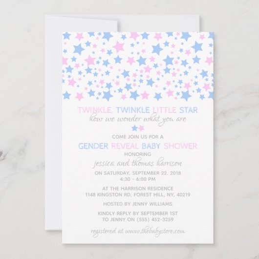 Little Star Gender Reveal Party! Babyparty Einladung (Vorderseite)
