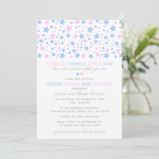 Little Star Gender Reveal Party! Babyparty Einladung (Stehend Vorderseite)