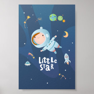 Little Star Girl Astronaut Poster