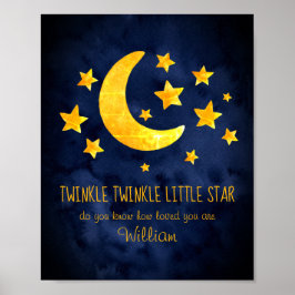 Little Star Name Moon & Star Watercolor Whimsical Poster